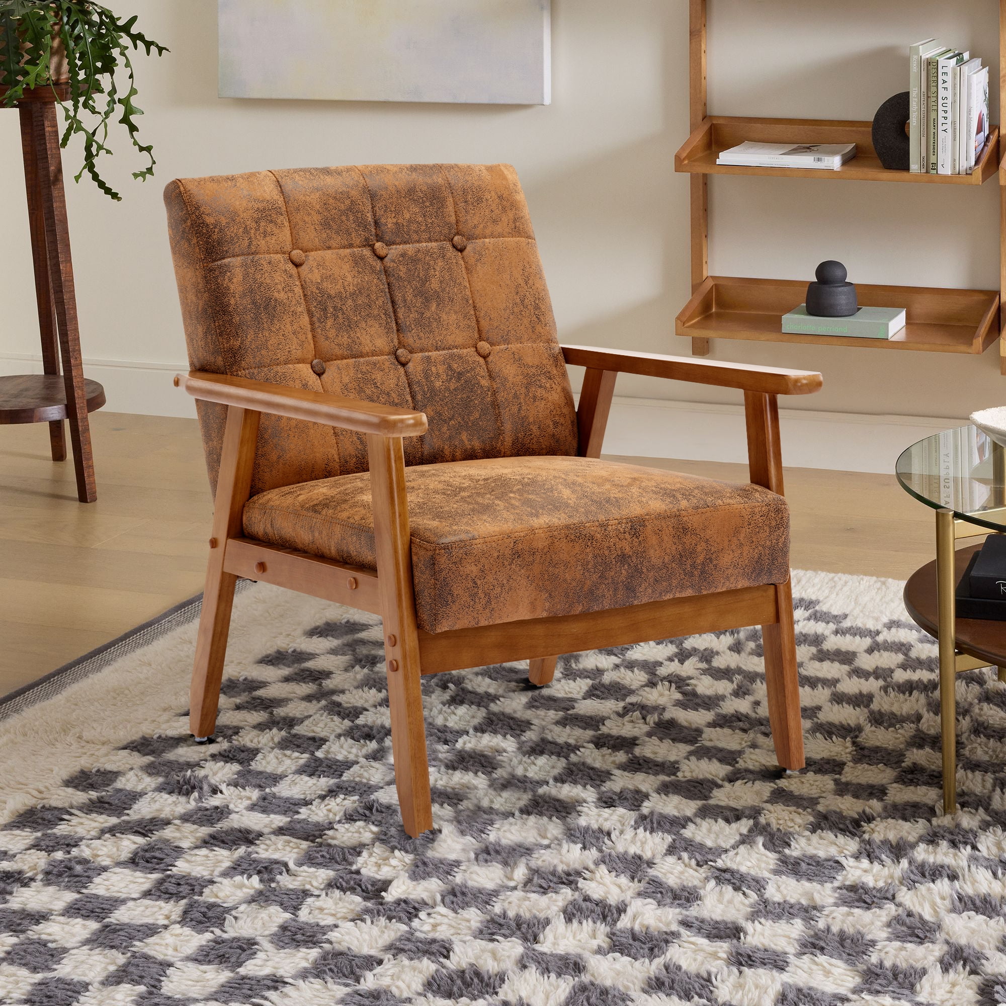 Ufurpie Mid Century Modern Armchair with Wood Single