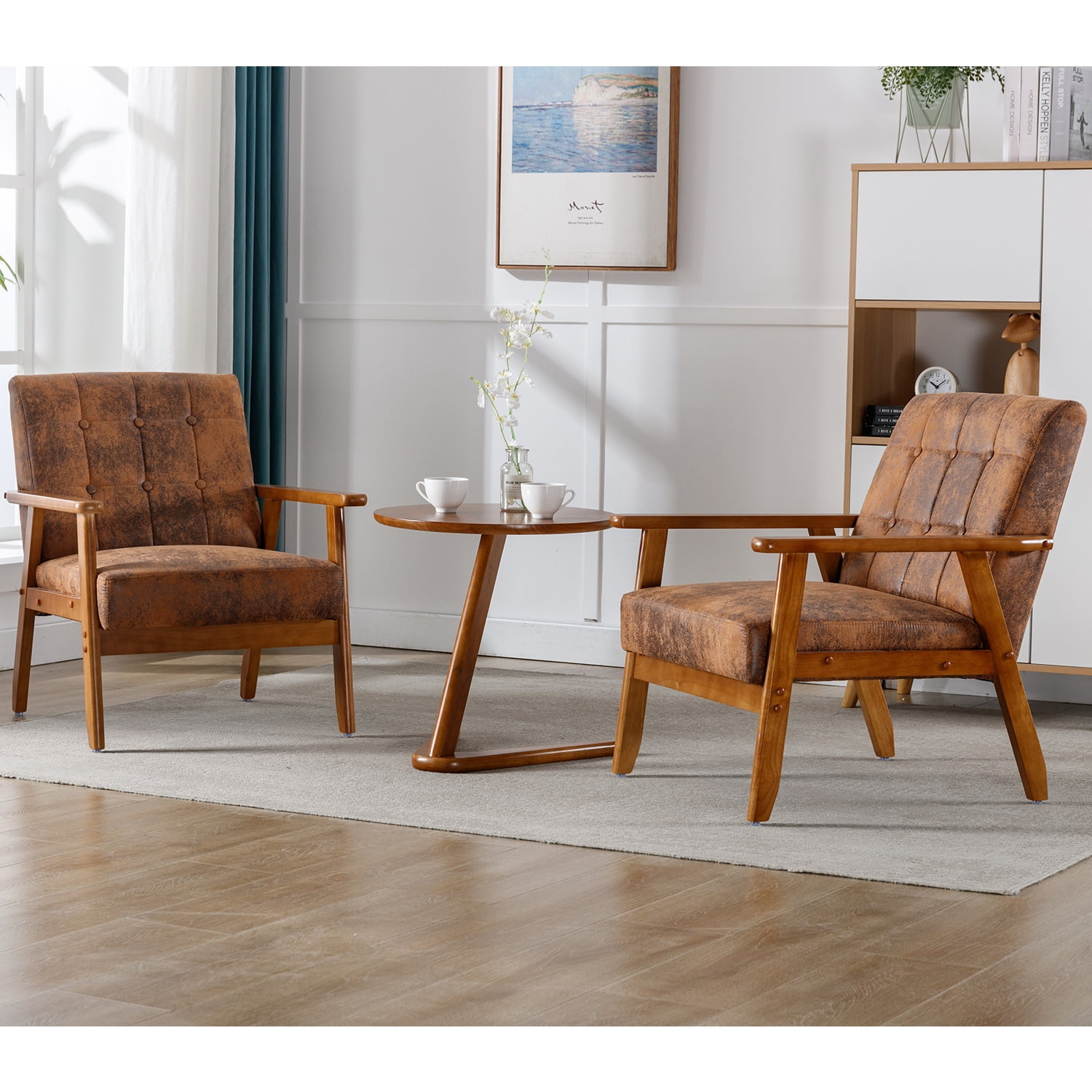 Ufurpie MidCentury Modern Chairs Set of 2 with Side Table,Upholstered