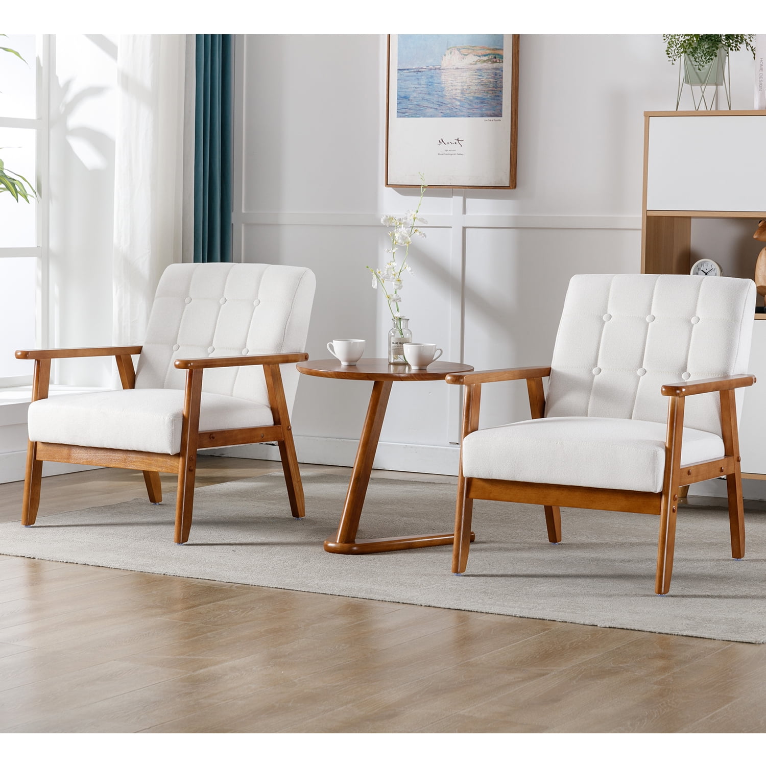 Ufurpie Mid-Century Modern Chairs Set of 2 with Side Table,Upholstered ...
