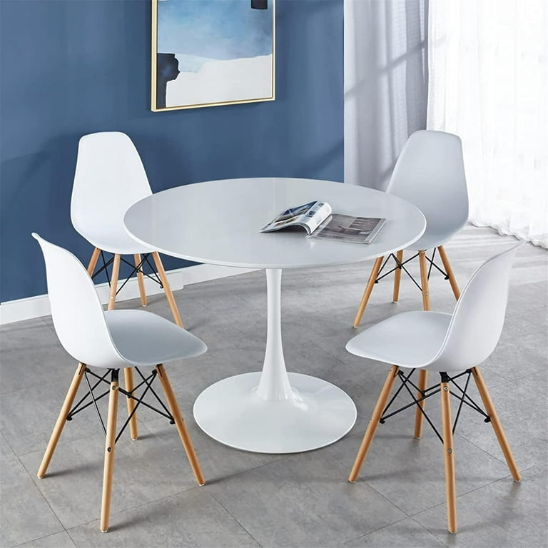 Ufurpie Round Dining Table Set for 4 5 Piece Farmhouse Dining Table with 4 Chairs for Dining Room Coffee Shop Small Spaces White