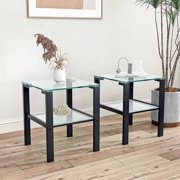 Ufurpie Set of 2 Tempered Glass End Table,Tea Table,Coffee Table,Square Side Table for Living Room,OfficeBlack