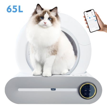 Ufurpie Smart Self-Cleaning Cat Litter Box,Automatic Cat Litter Box,65L Large Capacity/APP Control/Ionic Deodorizer for Multiple Cats,Cream White