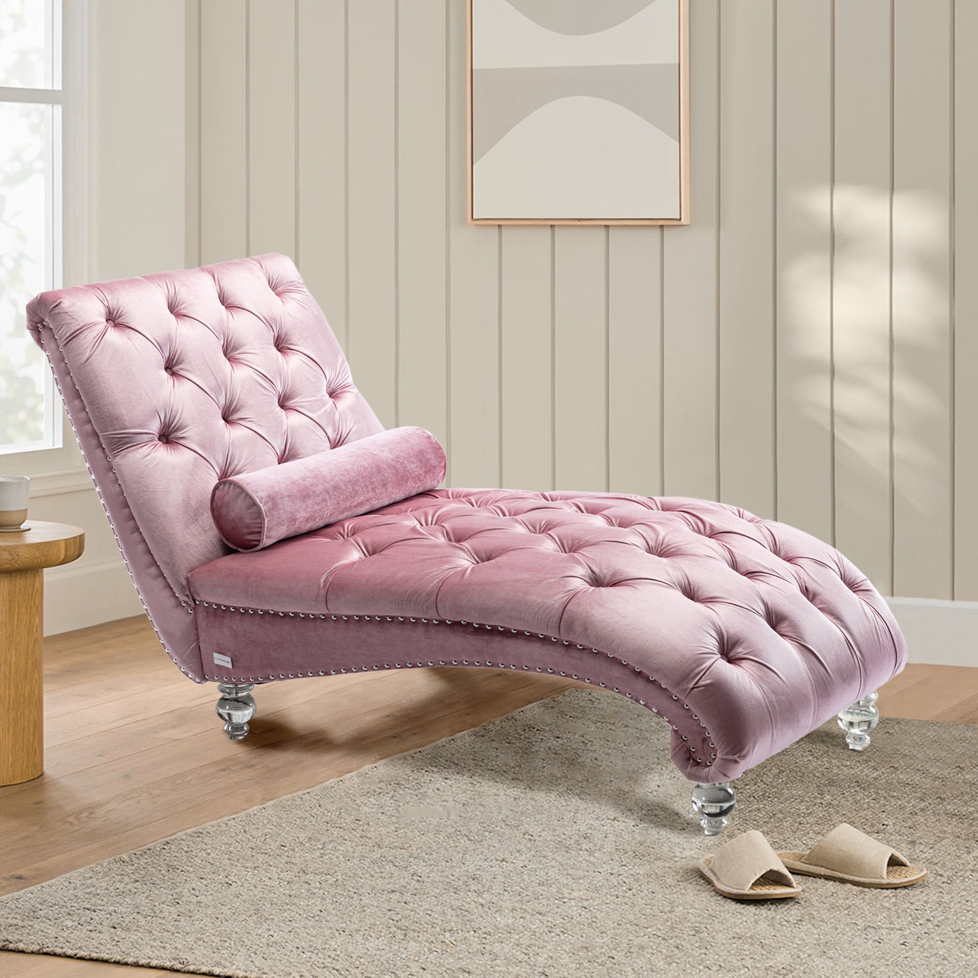 Ufurpie Velvet Fabric Tufted Chaise Lounge with Acrylic Legs ...