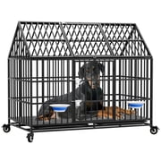 Ufyerutg 54 Indestructible Heavy Duty Dog Crate, Escape Proof Strong Steel Impact Pet Cage for Large Giant Dogs, High Anxiety Sound Proof Chewproof Kennel Double Door with Trays and Wheels, XXL