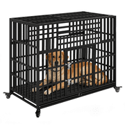 Ufyerutg 56 Indestructible Heavy Duty Dog Crate, Escape Proof Strong Steel Impact Pet Cage for Large Giant Dogs, High Anxiety Sound Proof Chewproof Kennel Double Door with Trays and Wheels, XXL