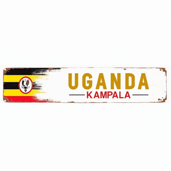 Uganda Travel Tin Decor 16*4 Inches "UGANDA KAMPALA" Restaurant/Home Wall Art - Retro East African Accent, Ugandan Decor, Travel Metal Sign