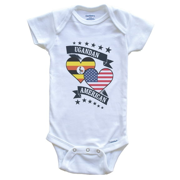 Ugandan American Heart Flags Uganda America Baby Bodysuit, 6-9 months white