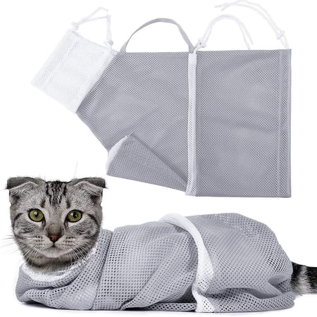 Ugerlov Cat Bathing Bag,Cat Bag for Bathing,Cat Shower Net Bag Anti-Bite and Anti-Scratch,Adjustable Multifunctional Breathable Restraint Cat Bag Restraint,Nail Trimming, Ears Clean Gray