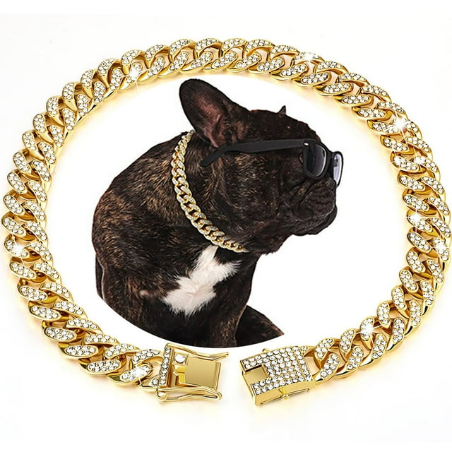 Ugerlov Dog Chain Collar Diamond Cuban Link Dog Collar, Chain Dog