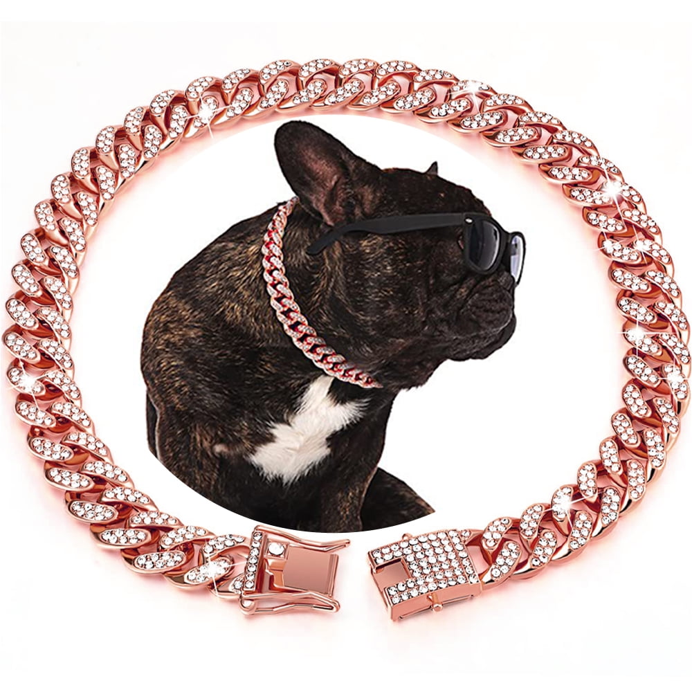 Ugerlov Dog Chain Collar Diamond Cuban Link Dog Collar, Chain Dog
