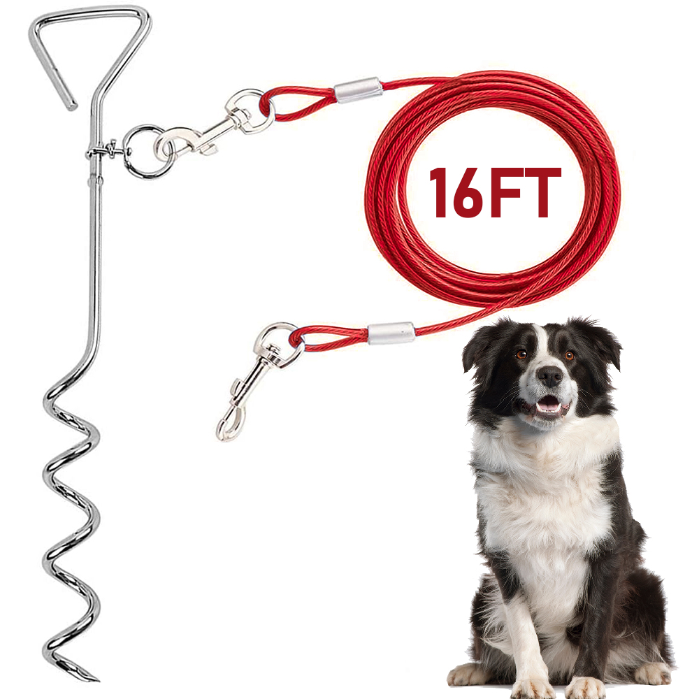 Ugerlov Dog Stake Tie Out Cable and Stake 16 ft Outdoor, Yard and