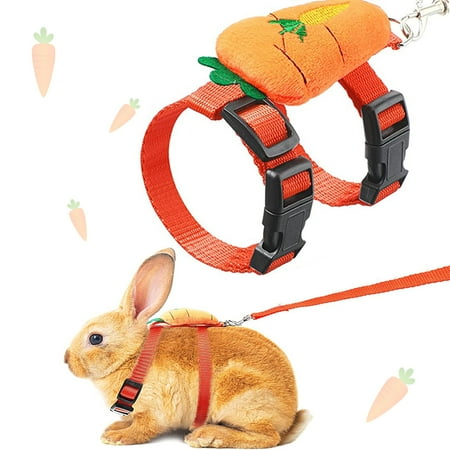 Ugerlov Rabbit Harness and Leash , Adjustable Bunny Harness Escape Proof for Walking Running Hiking Camping Outdoor , Cute Small Animal Harness Leash Set Carrot+Small
