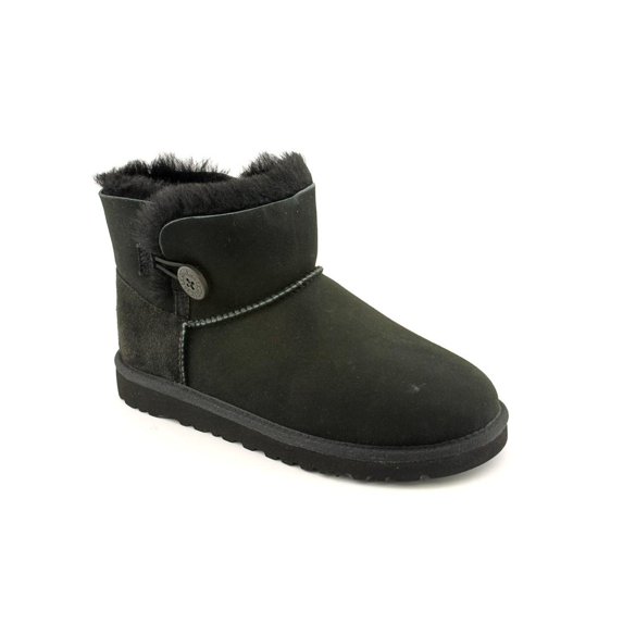 Ugg Australia Mini Bailey Button Youth Round Toe Suede Black Winter Boot