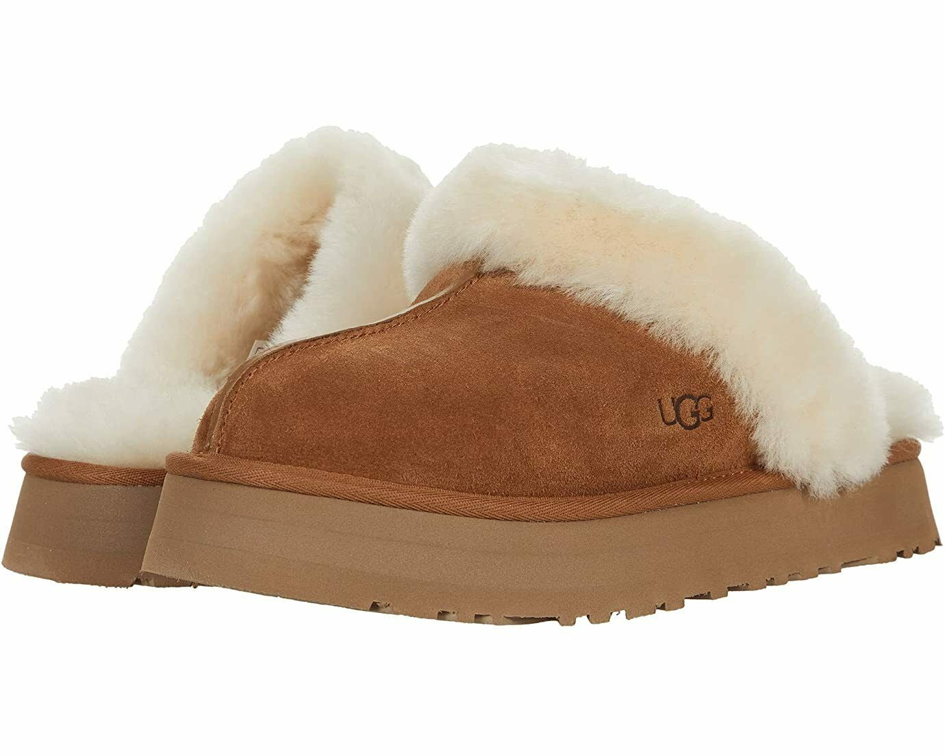 Ugg Women's Disquette Suede Fur Lined Chunky Slide Slippers