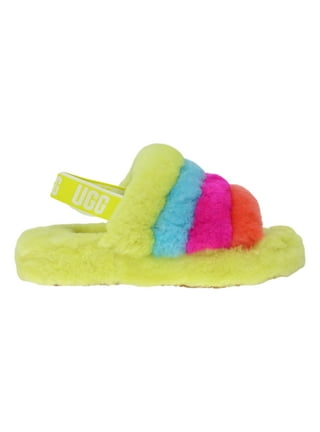 NWOB TODDLER 7 NEON RAINBOW UGG FLUFF YEAH SLIDE SHEEPSKIN SLIPPERS  1116571T