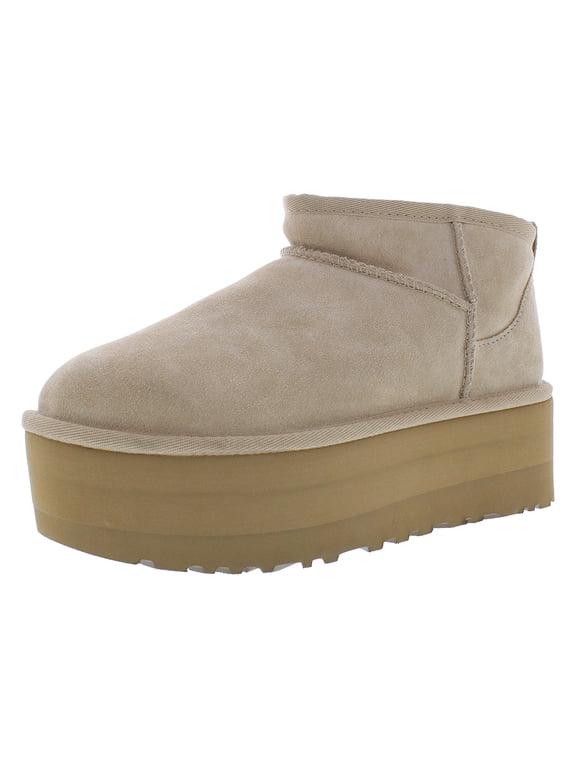 Classic Ultra Mini Platform Boot Suede Womens Shoes Size 9, Color: Sand