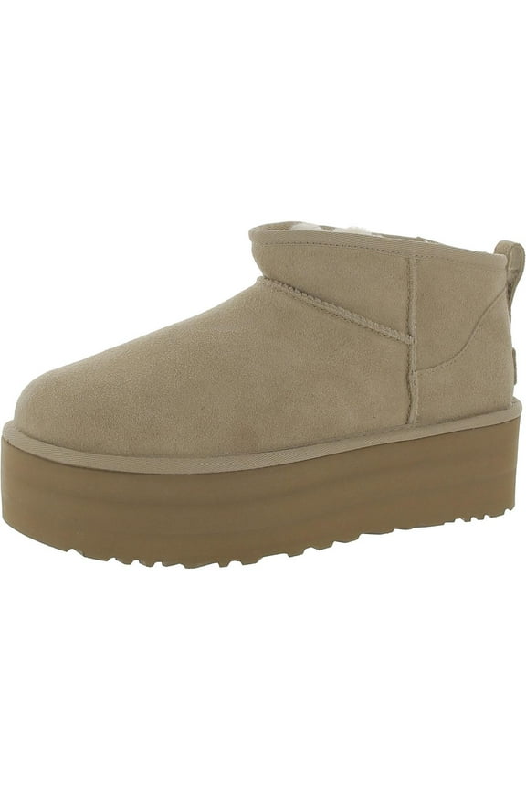 Womens Classic Ultra Mini Platform Suede Sherpa Ankle Boots