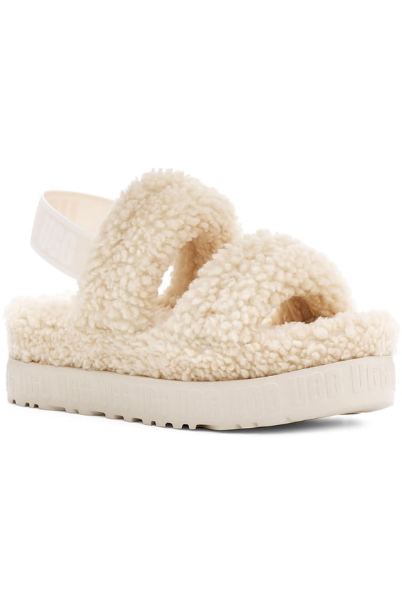 Womens Oh Fluffita Sheepskin Flatform Slingbacks