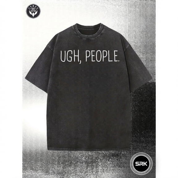 Ugh People Text Graphic Vintage Oversized Washed High Street Grunge Y2K Short Sleeve Crewneck Cotton Unisex Men's Women's Tee Shirt