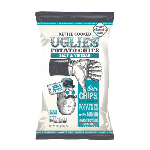 Uglies Kettle Cooked Potato Chips Salt & Vinegar Gluten Free, 6oz (Pack of 12)