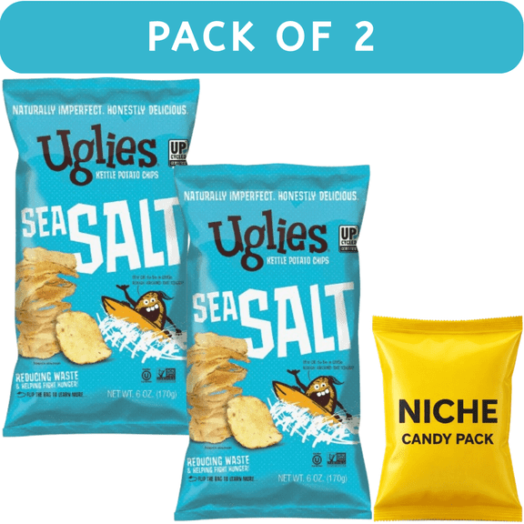 Uglies Sea Salt Kettle Cooked Potato Chips 0.37lb(2Pack) Gluten Free, NonGMO Upcycled Chips + Complimentary Candy Pack