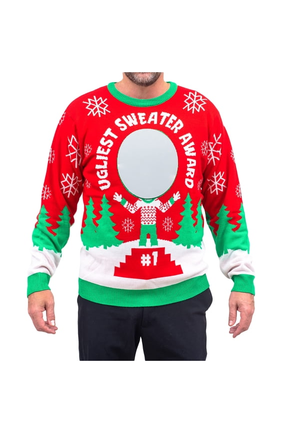 Ugliest Sweater Face Mirror Award Ugly Christmas Sweater Multicolored