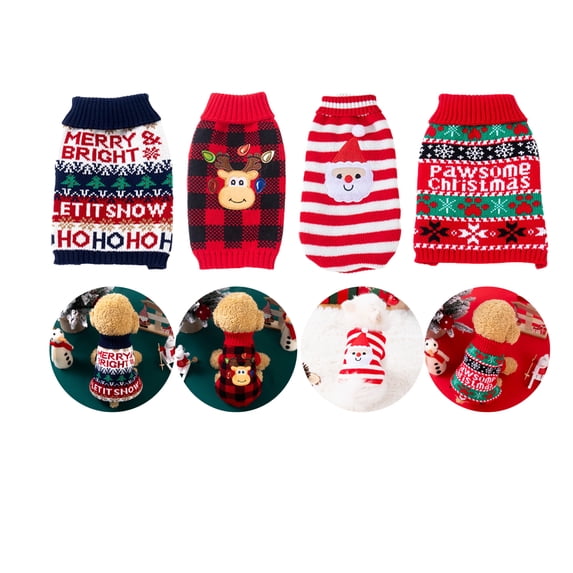 Ugly Buffalo Plaid Dog Christmas Sweater, Buffalo Plaid Santa Reindeer Warm Turtleneck Puppy Knit Jumper, Soft Stretch Winter Xmas Holiday Outfit for Small Male Female Dogs Indoor Party Daily Walking