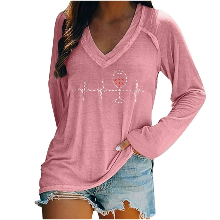 Ugly Christams Sweatshirt Loose Tunic Trendy Western Tops for Ladies V-Neck  Pullover Long Sleeve T Shirts Plus Size Tops Womens Fall Fashion Red Wine