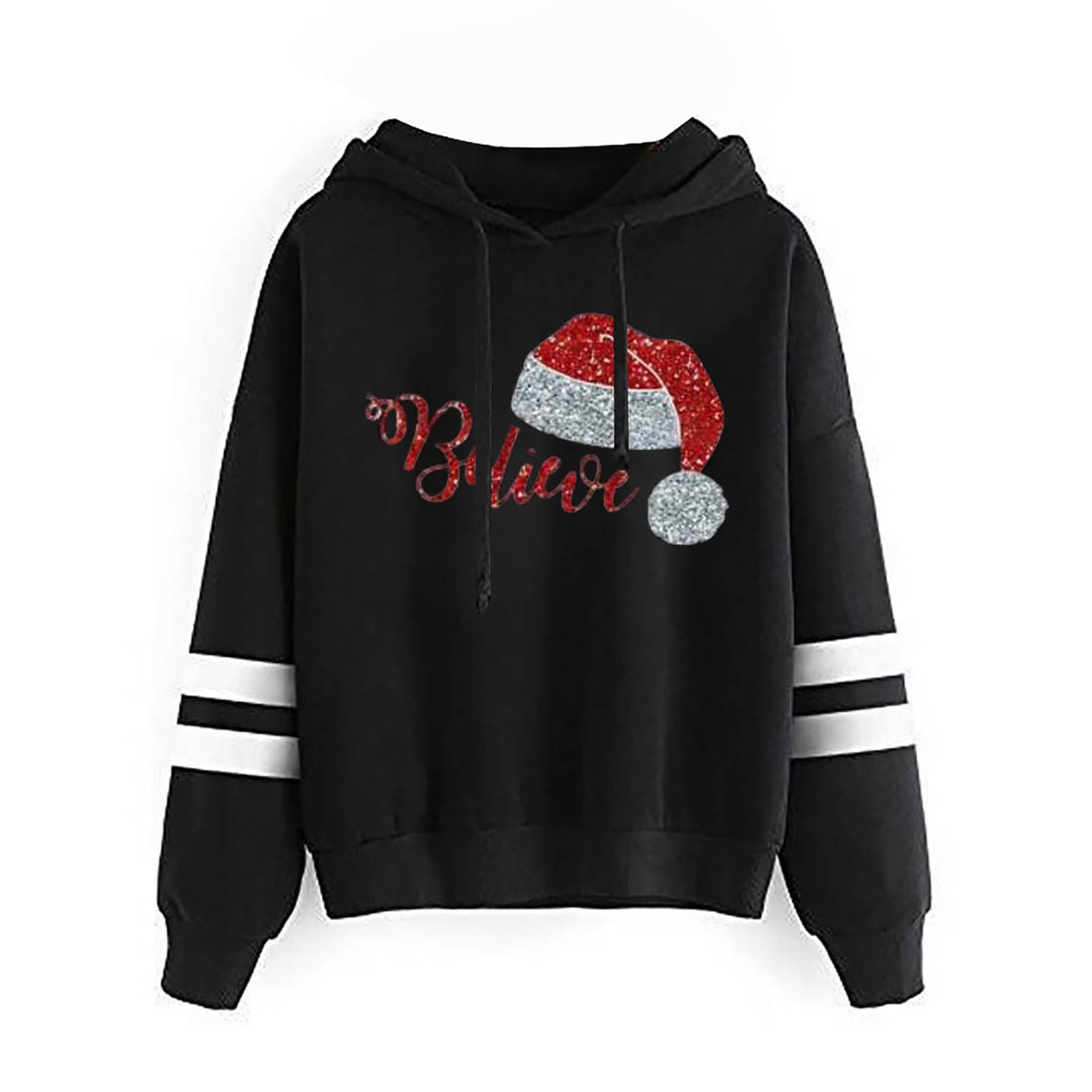 Czhjs Ugly Christams Sweatshirt Trendy Drawstrting Hooded Pullover Plus Size Tops Long Sleeve T Shirts Santa Claus Hat Graphic Sweatshirts Womens Fall