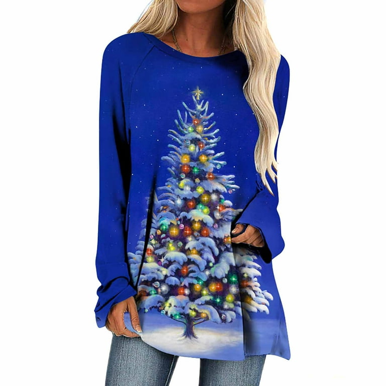 Ugly Christams Sweatshirt Shiny Christmas Tree Graphic Sweatshirts