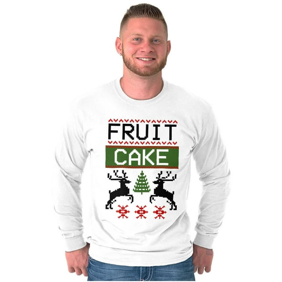 Ugly Christmas Fruit Cake Pattern Long Sleeve TShirt Men Women Brisco Brands S