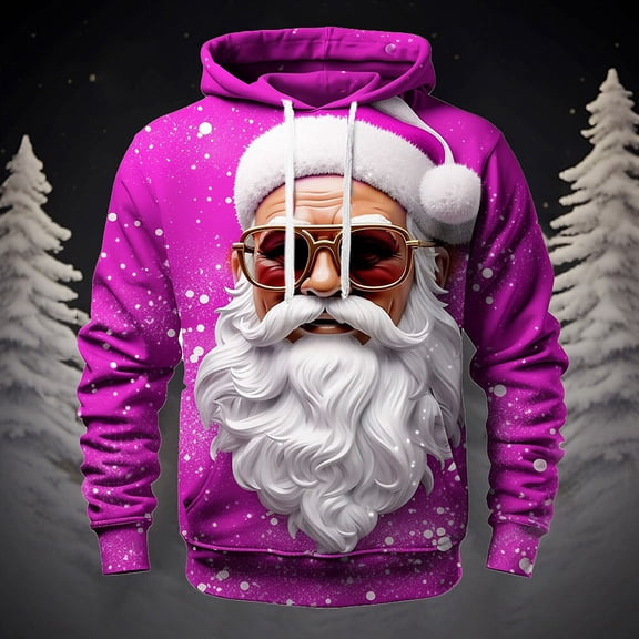 Ugly Christmas Hoodies for Men 2025 Trendy 3D Print Santa Claus Graphic Long Sleeve Novelty Funny Casual Sweatshirt