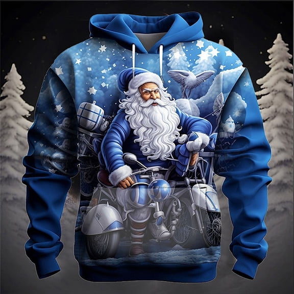 Ugly Christmas Hoodies for Men 2025 Trendy 3D Print Santa Claus Graphic Long Sleeve Novelty Funny Casual Sweatshirt
