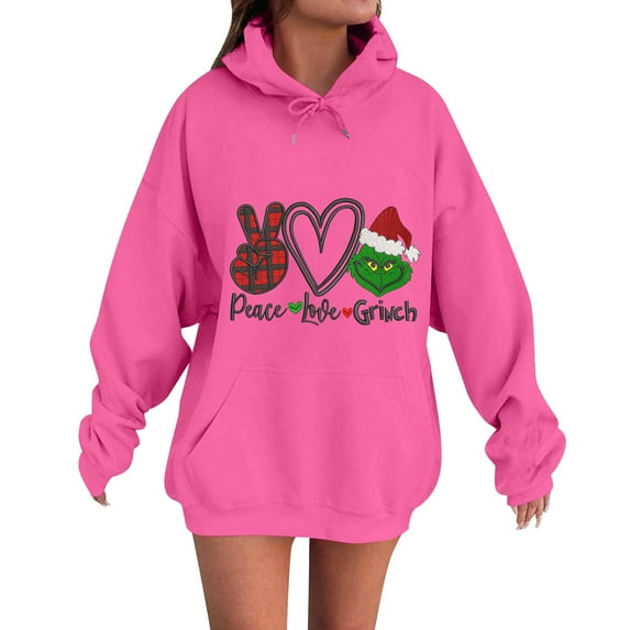 Ugly Christmas Hoodies for Women Christmas Sweatshirts Graphic Vintage Xmas Long Sleeve Pullover Hot Pink XXXL