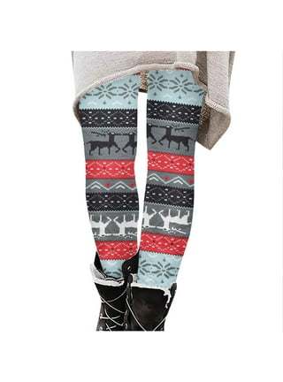 Thin/Thick Winter Womens Nordic Reindeer Snowflake Knitted Leggings Pants