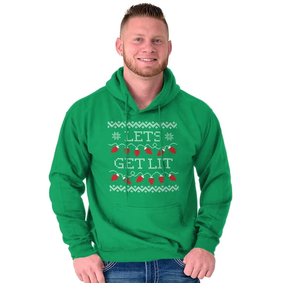 Ugly Christmas Lights Lets Get Lit Hoodie Sweatshirt Women Men Brisco Brands S