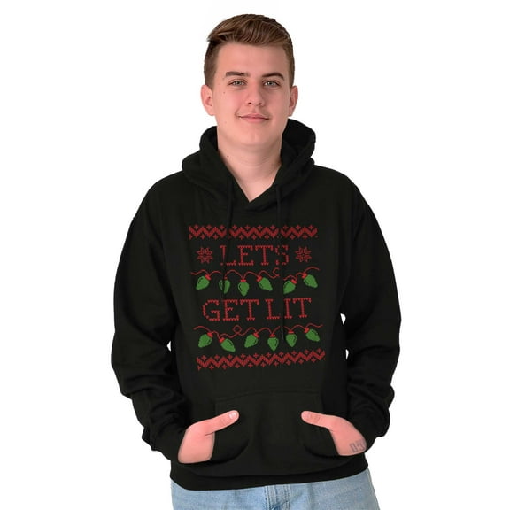Ugly Christmas Lights Lets Get Lit Hoodie Sweatshirt Women Men Brisco Brands S