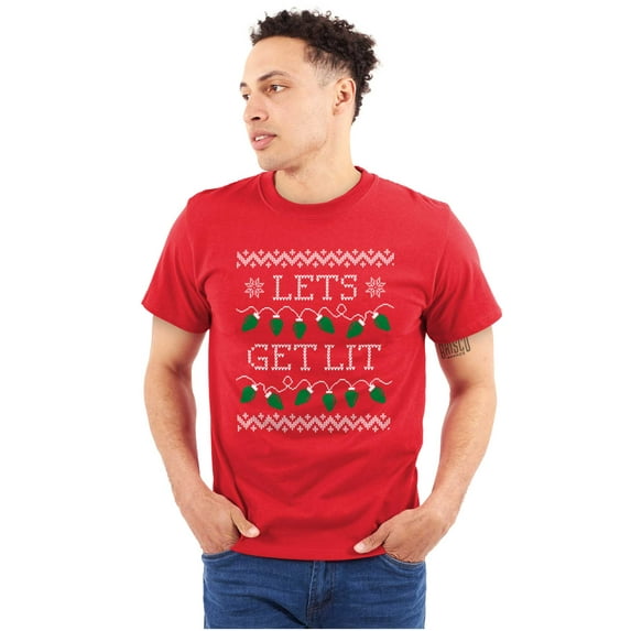 Ugly Christmas Lights Lets Get Lit Men's Graphic T Shirt Tees Brisco Brands L