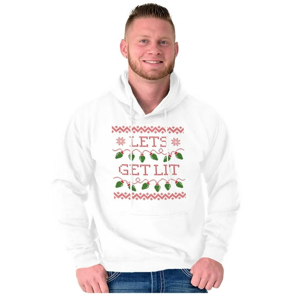 Ugly Christmas Lights Lets Get Lit Unisex Plus Fleece Graphic Hoodie Brisco Brands 3X