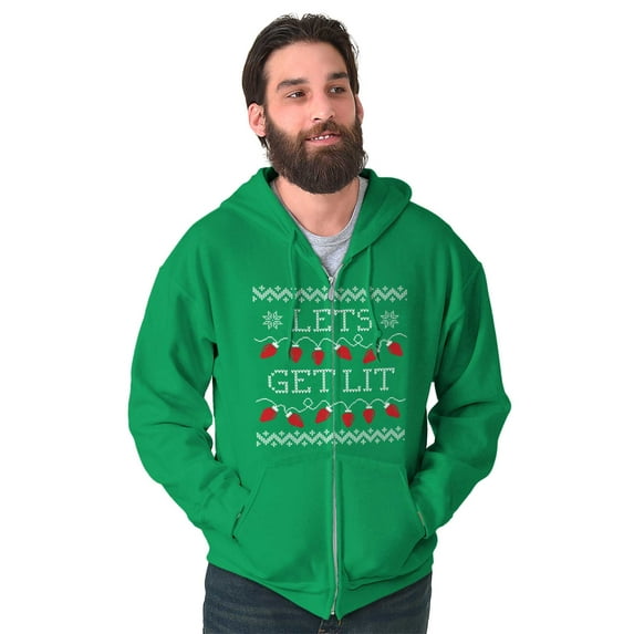Ugly Christmas Lights Lets Get Lit Zip Up Hoodie Men's Women's Brisco Brands M