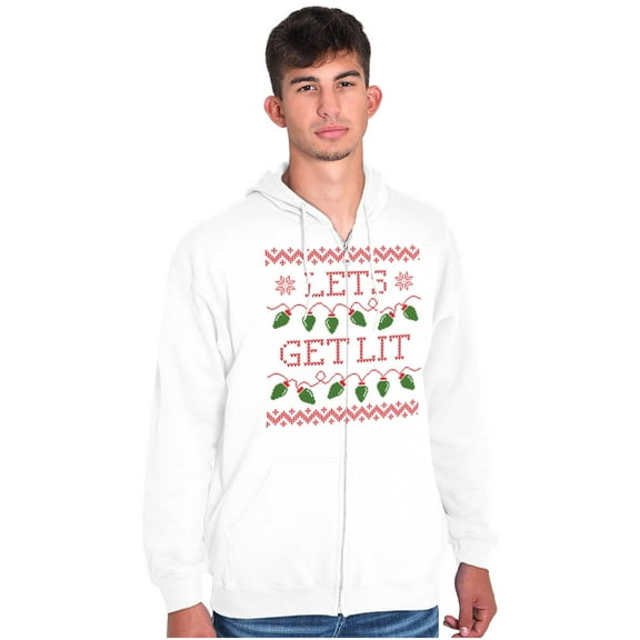 Ugly Christmas Lights Lets Get Lit Zip Up Hoodie Men's Women's Brisco Brands S