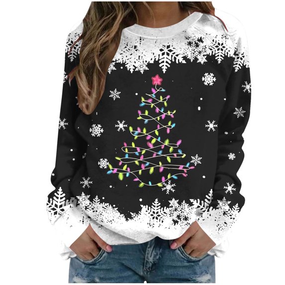 Ugly Christmas Long T-Shirt for Women 2024 Funny Christmas Sweatshirt Crewneck Xmas Party Pullover