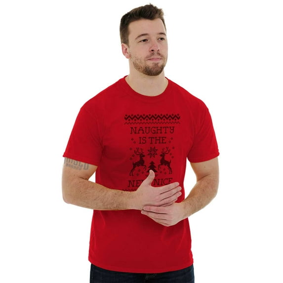 Ugly Christmas Naughty is New Nice Plus Size Crewneck Graphic Tee Shirt Brisco Brands 2X