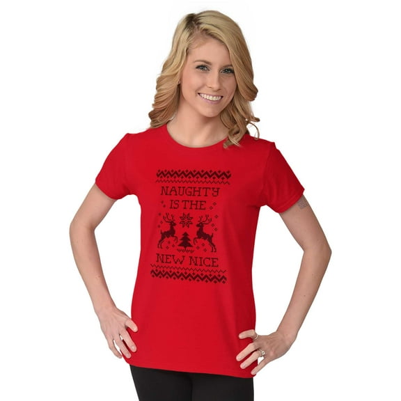 Ugly Christmas Naughty is New Nice Womens Slim Fit Graphic Tee Brisco Brands L