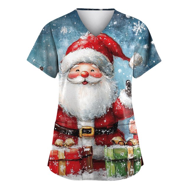 Ugly Christmas Nurse Uniforms for Women Xmas Snowflake Print Shirts 3/4