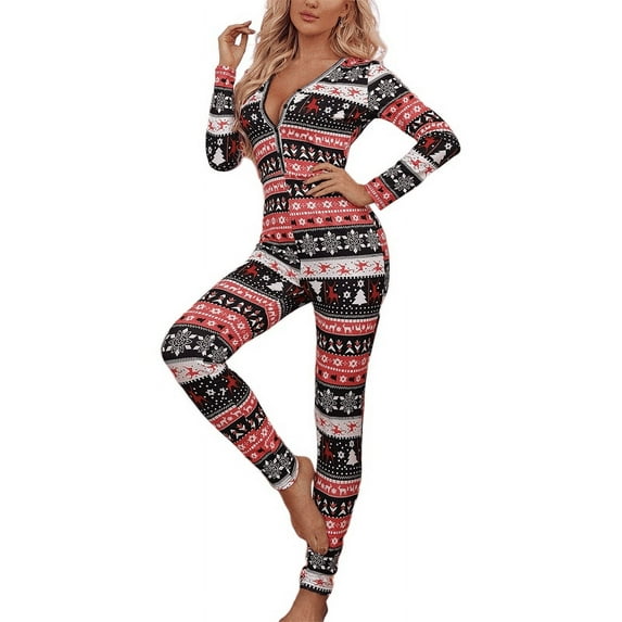 Ugly Christmas Pajamas for Women Onesies Pajamas V Neck Bodycon Jumpsuit Bodysuit Sleepwear Nightwear