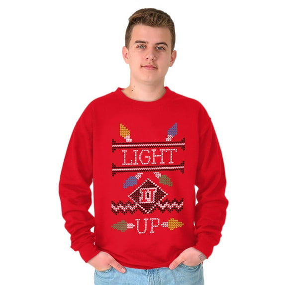 Ugly Christmas Pattern Light it Up Unisex Plus Fleece Graphic Sweatshirt Brisco Brands 2X