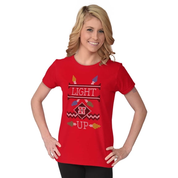Ugly Christmas Pattern Light it Up Womens Slim Fit Graphic Tee Brisco Brands X