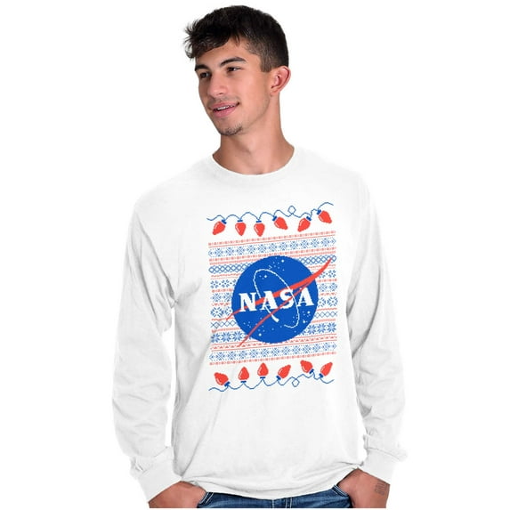 Ugly Christmas Pattern NASA Logo Long Sleeve TShirt Men Women Brisco Brands S