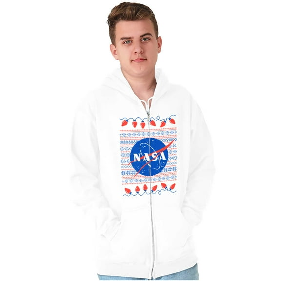 Ugly Christmas Pattern NASA Logo Zip Up Hoodie Men's Women's Brisco Brands S
